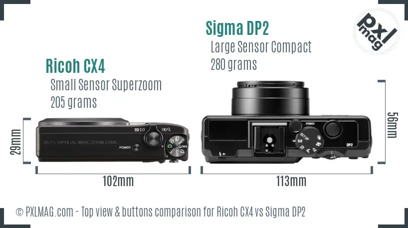 Ricoh CX4 vs Sigma DP2 top view buttons comparison
