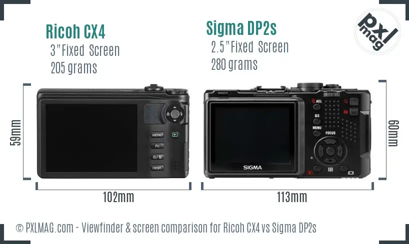 Ricoh CX4 vs Sigma DP2s Screen and Viewfinder comparison