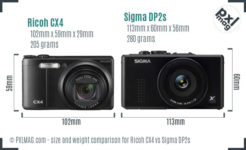Ricoh CX4 vs Sigma DP2s size comparison