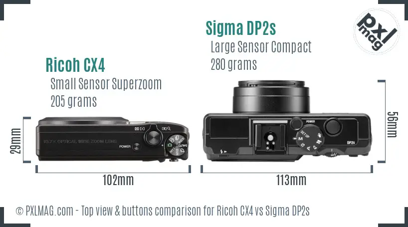 Ricoh CX4 vs Sigma DP2s top view buttons comparison