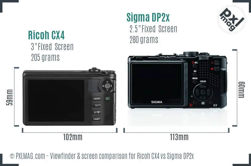 Ricoh CX4 vs Sigma DP2x Screen and Viewfinder comparison