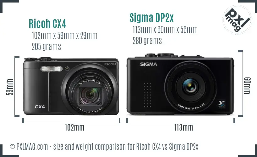 Ricoh CX4 vs Sigma DP2x size comparison