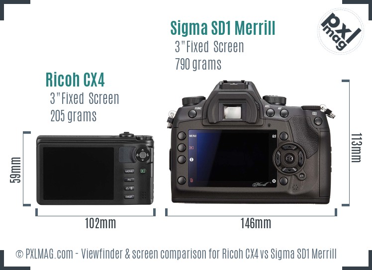 Ricoh CX4 vs Sigma SD1 Merrill Screen and Viewfinder comparison