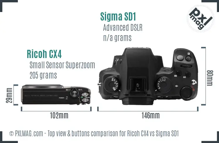 Ricoh CX4 vs Sigma SD1 top view buttons comparison