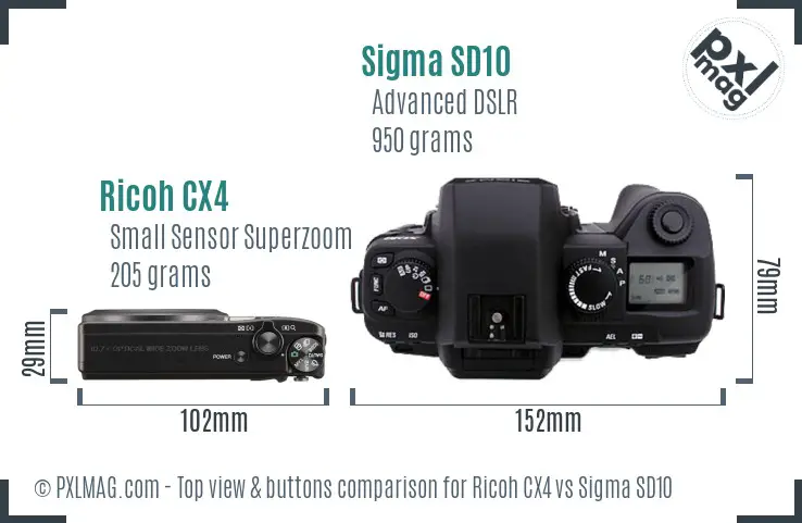Ricoh CX4 vs Sigma SD10 top view buttons comparison