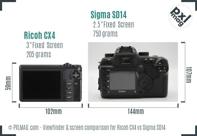 Ricoh CX4 vs Sigma SD14 Screen and Viewfinder comparison