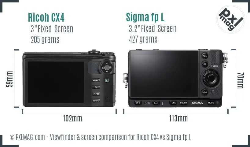 Ricoh CX4 vs Sigma fp L Screen and Viewfinder comparison