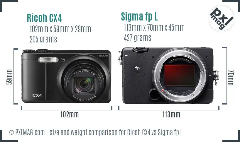 Ricoh CX4 vs Sigma fp L size comparison