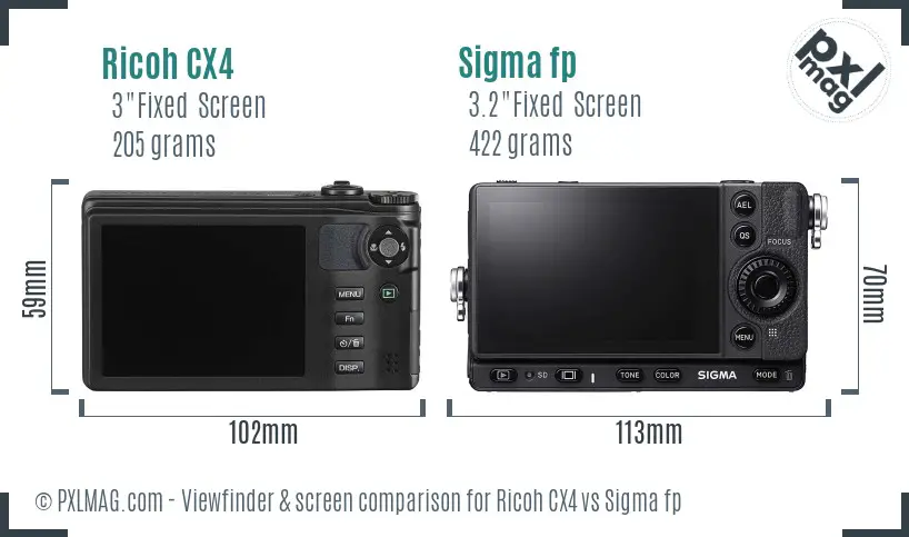 Ricoh CX4 vs Sigma fp Screen and Viewfinder comparison