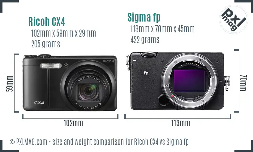 Ricoh CX4 vs Sigma fp size comparison