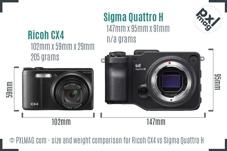 Ricoh CX4 vs Sigma Quattro H size comparison