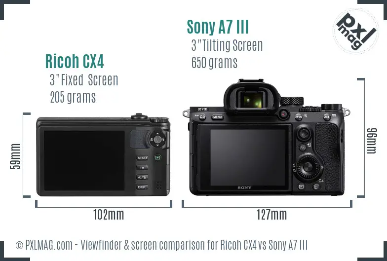 Ricoh CX4 vs Sony A7 III Screen and Viewfinder comparison