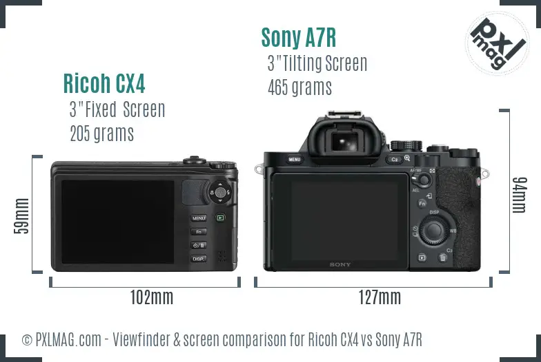 Ricoh CX4 vs Sony A7R Screen and Viewfinder comparison