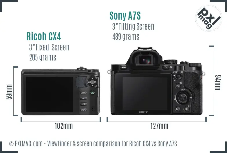 Ricoh CX4 vs Sony A7S Screen and Viewfinder comparison