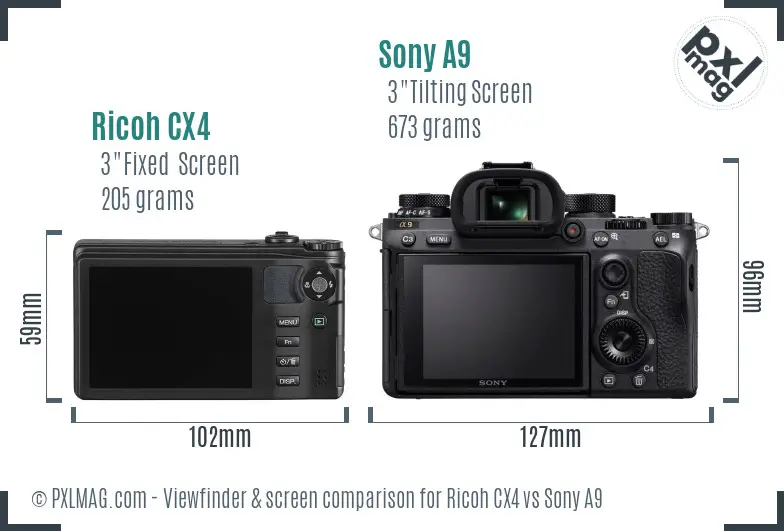 Ricoh CX4 vs Sony A9 Screen and Viewfinder comparison