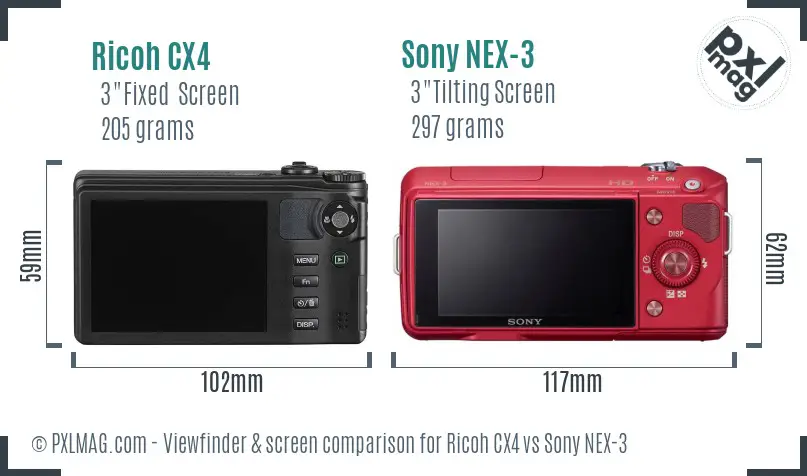 Ricoh CX4 vs Sony NEX-3 Screen and Viewfinder comparison