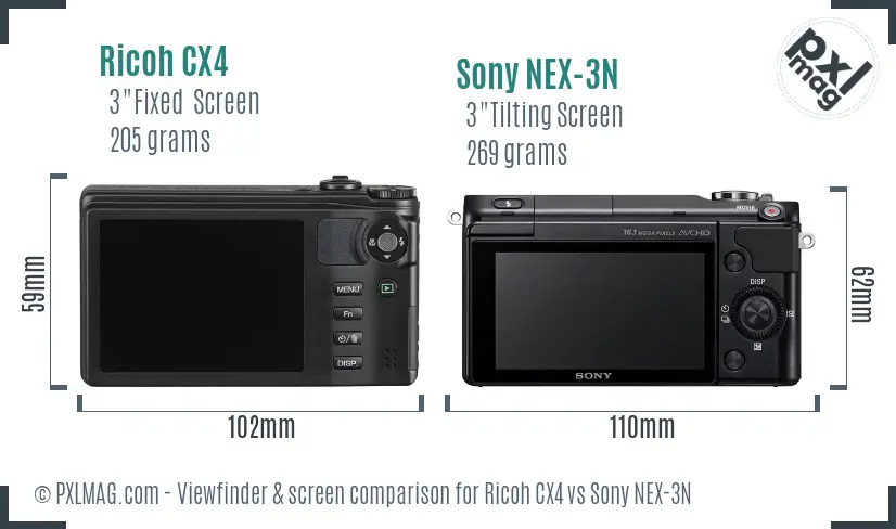 Ricoh CX4 vs Sony NEX-3N Screen and Viewfinder comparison