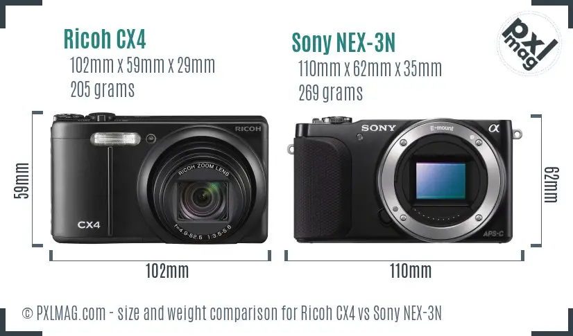 Ricoh CX4 vs Sony NEX-3N size comparison
