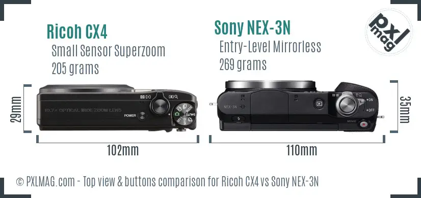Ricoh CX4 vs Sony NEX-3N top view buttons comparison