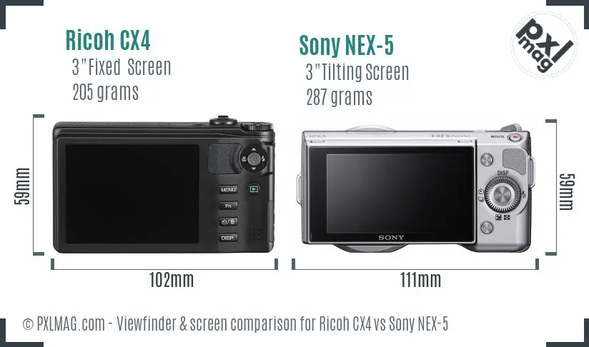 Ricoh CX4 vs Sony NEX-5 Screen and Viewfinder comparison