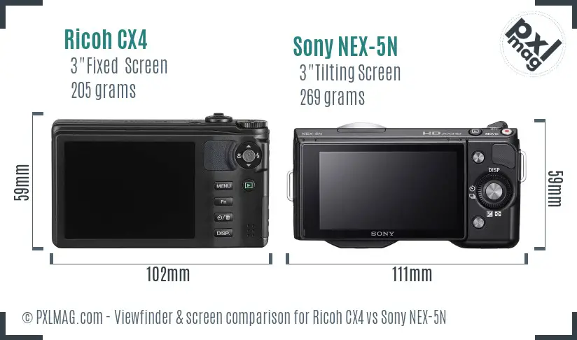 Ricoh CX4 vs Sony NEX-5N Screen and Viewfinder comparison