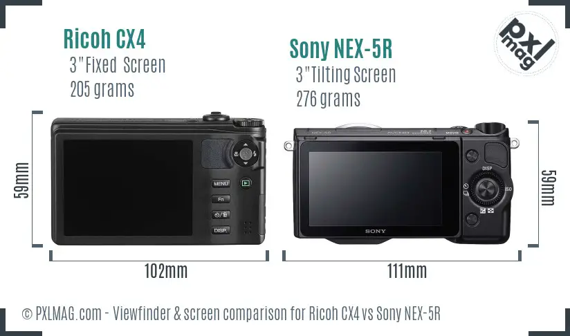 Ricoh CX4 vs Sony NEX-5R Screen and Viewfinder comparison