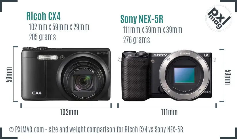 Ricoh CX4 vs Sony NEX-5R size comparison