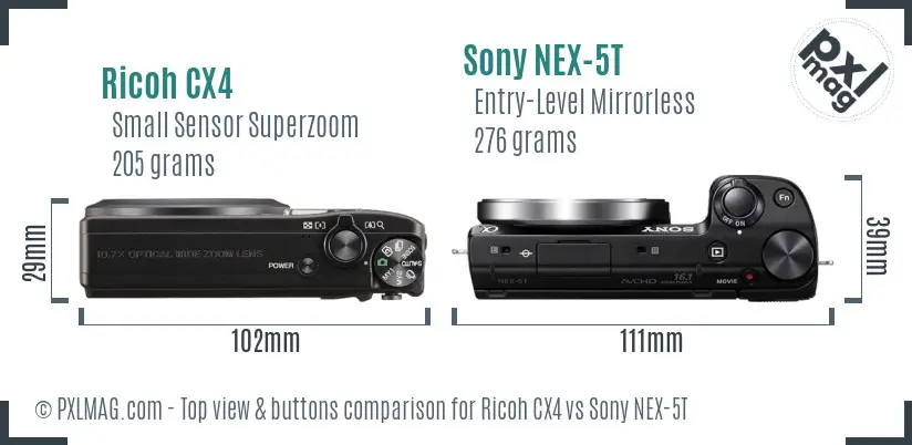 Ricoh CX4 vs Sony NEX-5T top view buttons comparison
