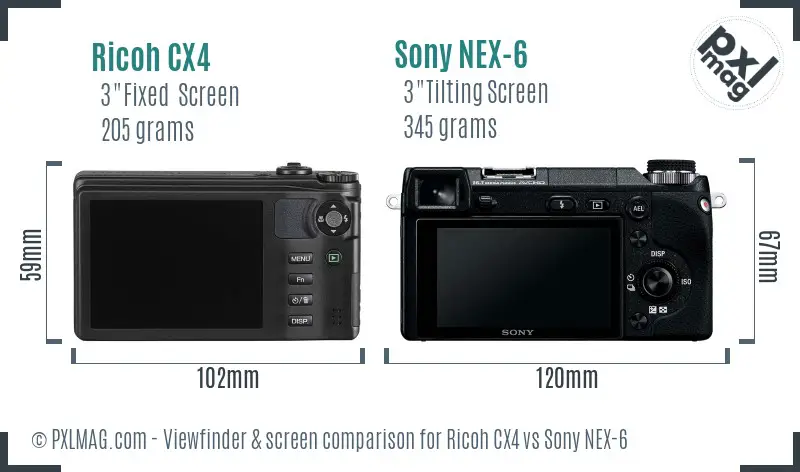 Ricoh CX4 vs Sony NEX-6 Screen and Viewfinder comparison