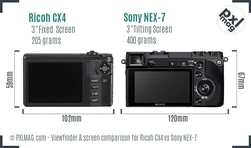 Ricoh CX4 vs Sony NEX-7 Screen and Viewfinder comparison
