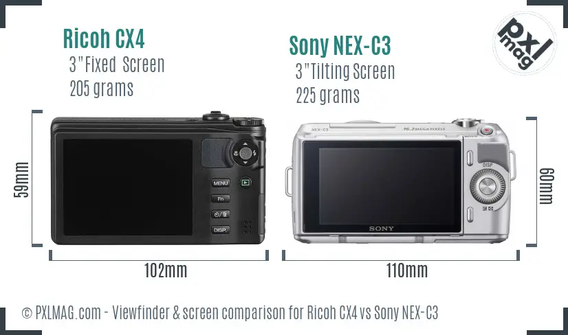 Ricoh CX4 vs Sony NEX-C3 Screen and Viewfinder comparison