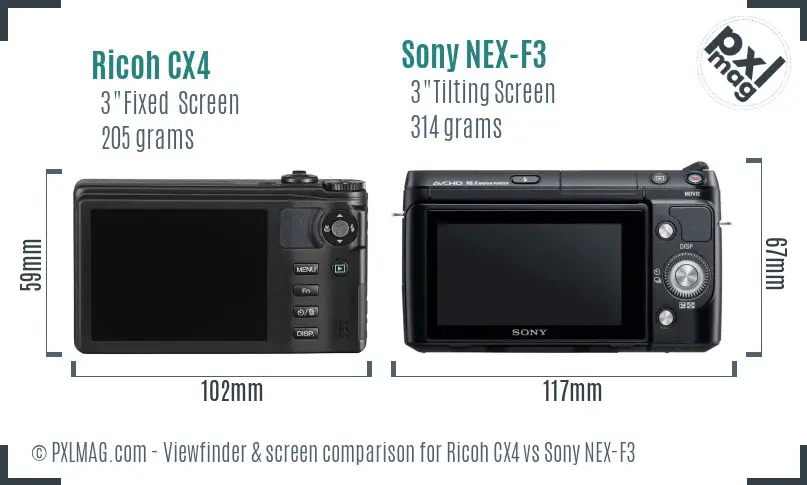 Ricoh CX4 vs Sony NEX-F3 Screen and Viewfinder comparison