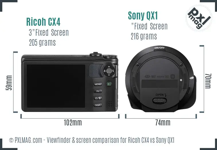 Ricoh CX4 vs Sony QX1 Screen and Viewfinder comparison