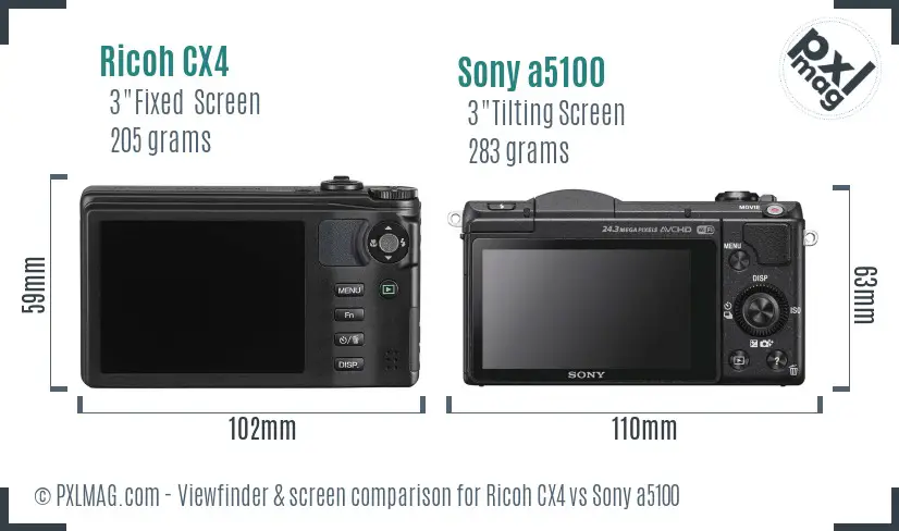 Ricoh CX4 vs Sony a5100 Screen and Viewfinder comparison
