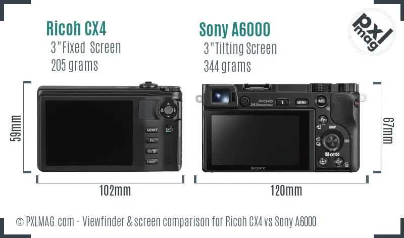 Ricoh CX4 vs Sony A6000 Screen and Viewfinder comparison