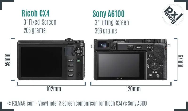 Ricoh CX4 vs Sony A6100 Screen and Viewfinder comparison