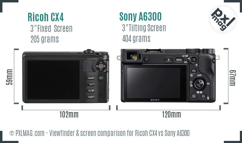Ricoh CX4 vs Sony A6300 Screen and Viewfinder comparison