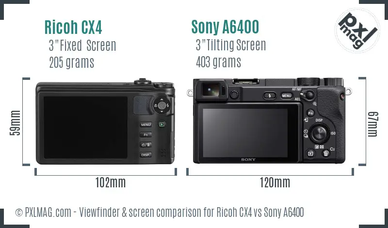 Ricoh CX4 vs Sony A6400 Screen and Viewfinder comparison
