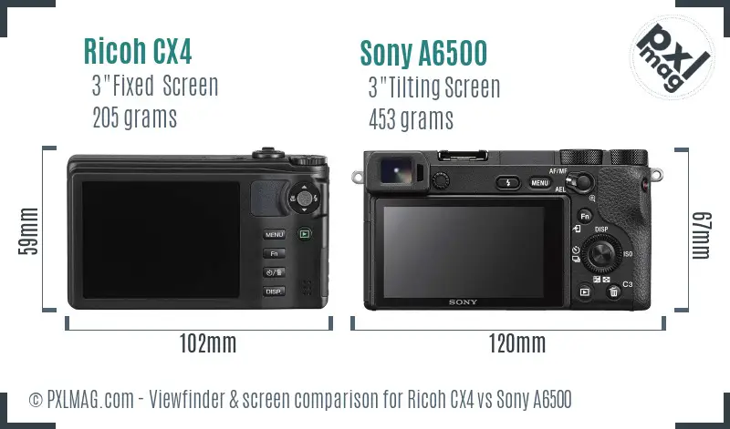 Ricoh CX4 vs Sony A6500 Screen and Viewfinder comparison