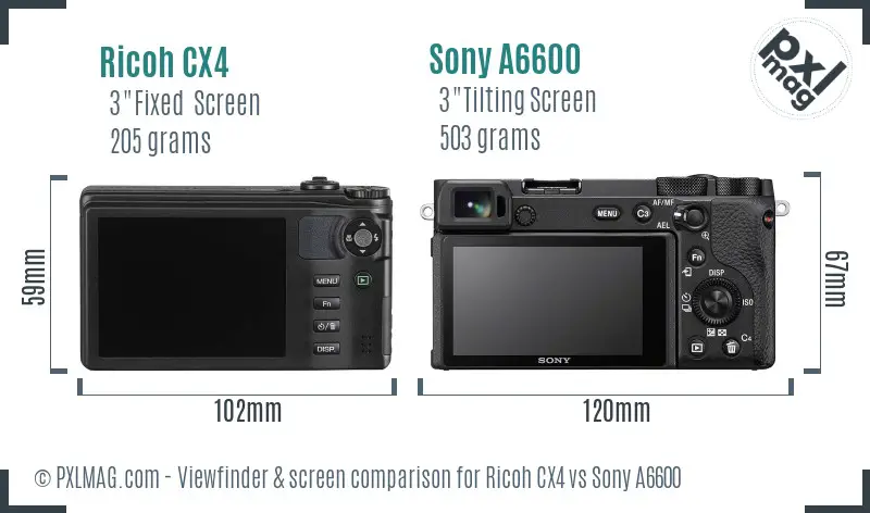 Ricoh CX4 vs Sony A6600 Screen and Viewfinder comparison