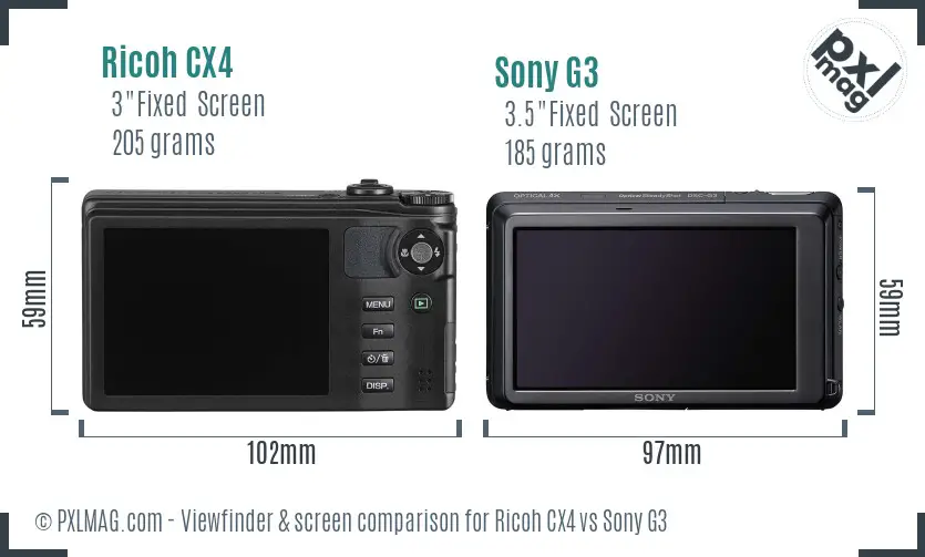 Ricoh CX4 vs Sony G3 Screen and Viewfinder comparison