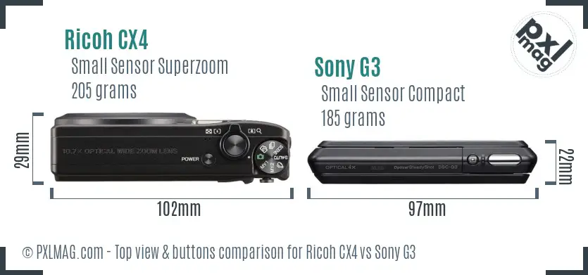 Ricoh CX4 vs Sony G3 top view buttons comparison