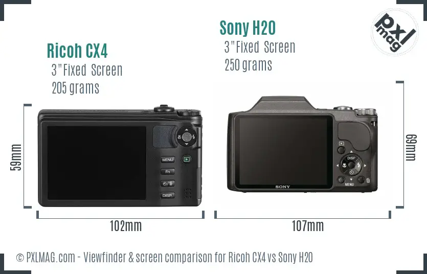 Ricoh CX4 vs Sony H20 Screen and Viewfinder comparison