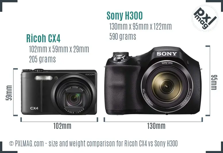 Ricoh CX4 vs Sony H300 size comparison
