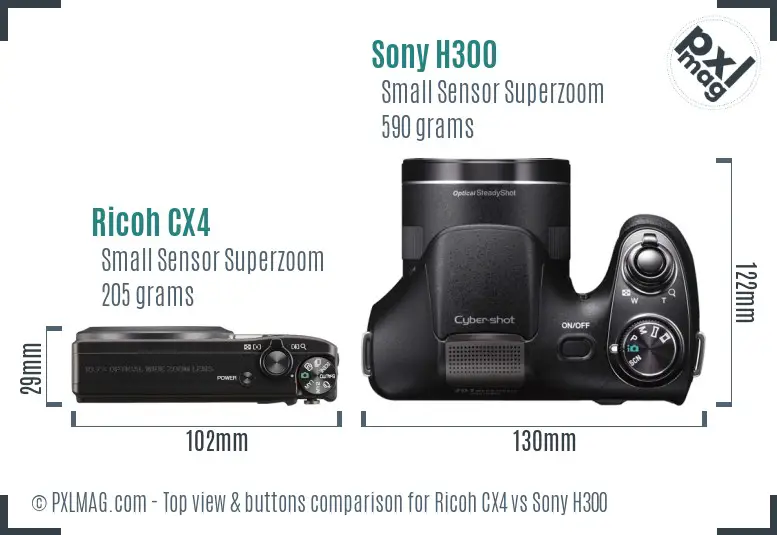 Ricoh CX4 vs Sony H300 top view buttons comparison