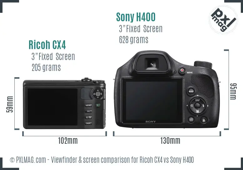 Ricoh CX4 vs Sony H400 Screen and Viewfinder comparison