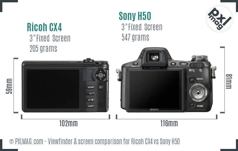 Ricoh CX4 vs Sony H50 Screen and Viewfinder comparison