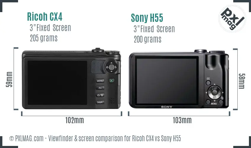 Ricoh CX4 vs Sony H55 Screen and Viewfinder comparison