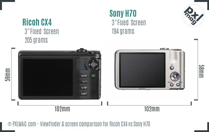 Ricoh CX4 vs Sony H70 Screen and Viewfinder comparison