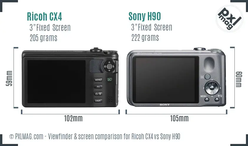 Ricoh CX4 vs Sony H90 Screen and Viewfinder comparison